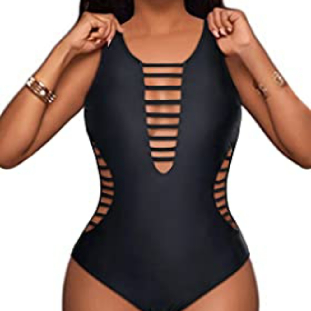 Womens Sexy One Piece, Plunge Deep V Neck Cutout.
